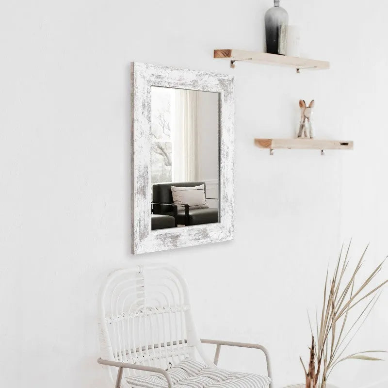 Wall-mounted bathroom mirror with storage shelf in retro Chinese style, small old white finish