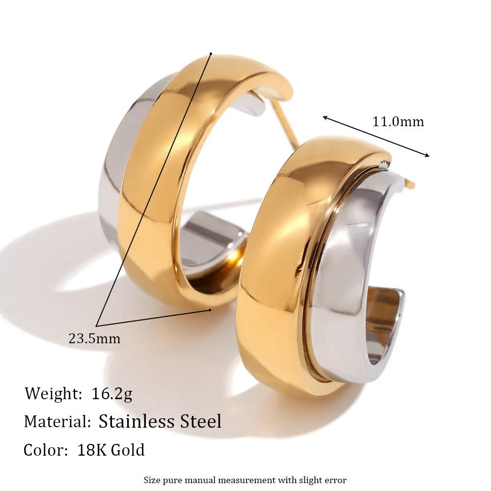 Gold electroplated geometric jewellery set with earrings, bracelet, and necklace on stainless steel
