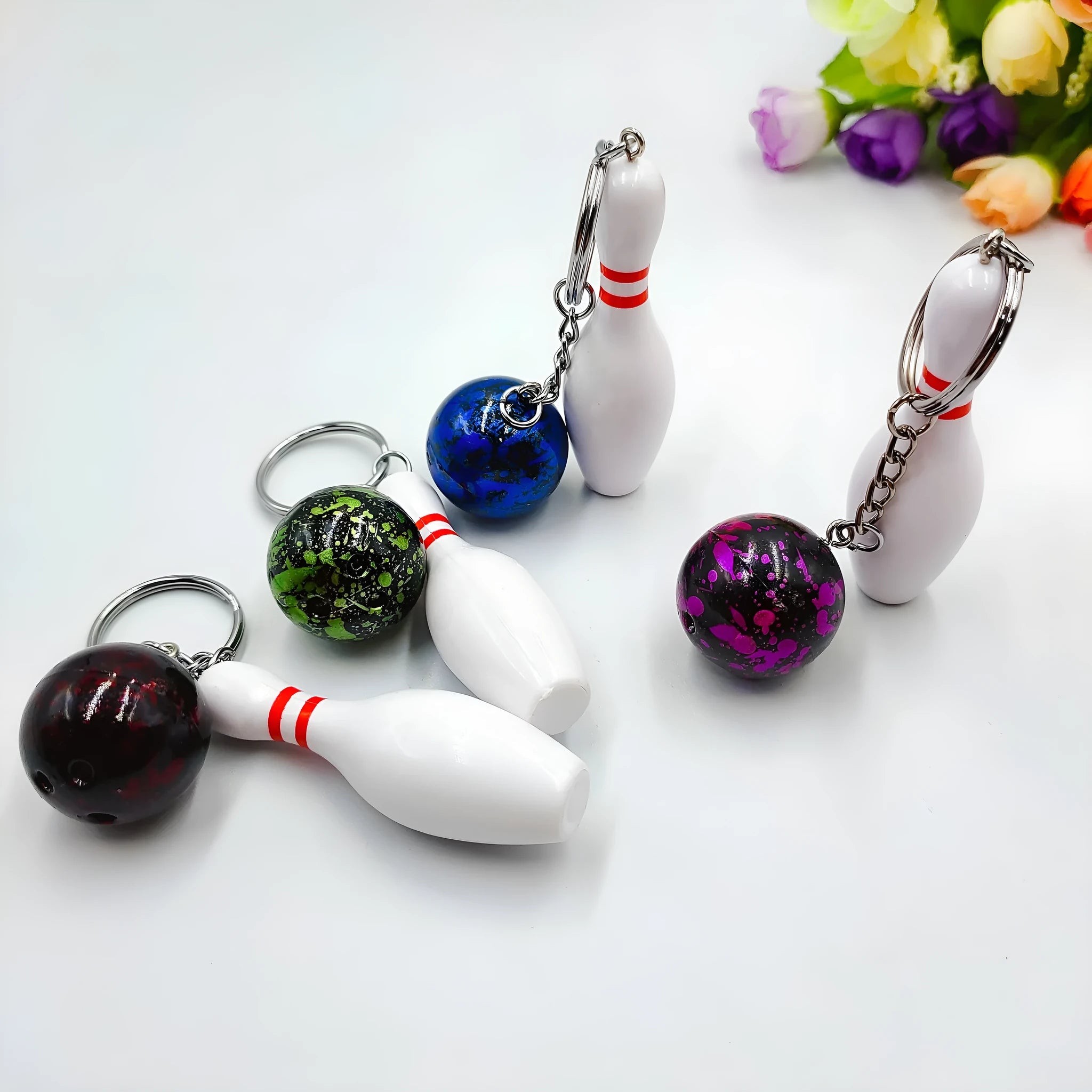 Mini simulation bowling ball keychain pendant in PVC metal construction