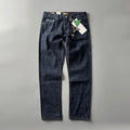 Men's blue straight leg denim jeans with American retro styling and mid waist design