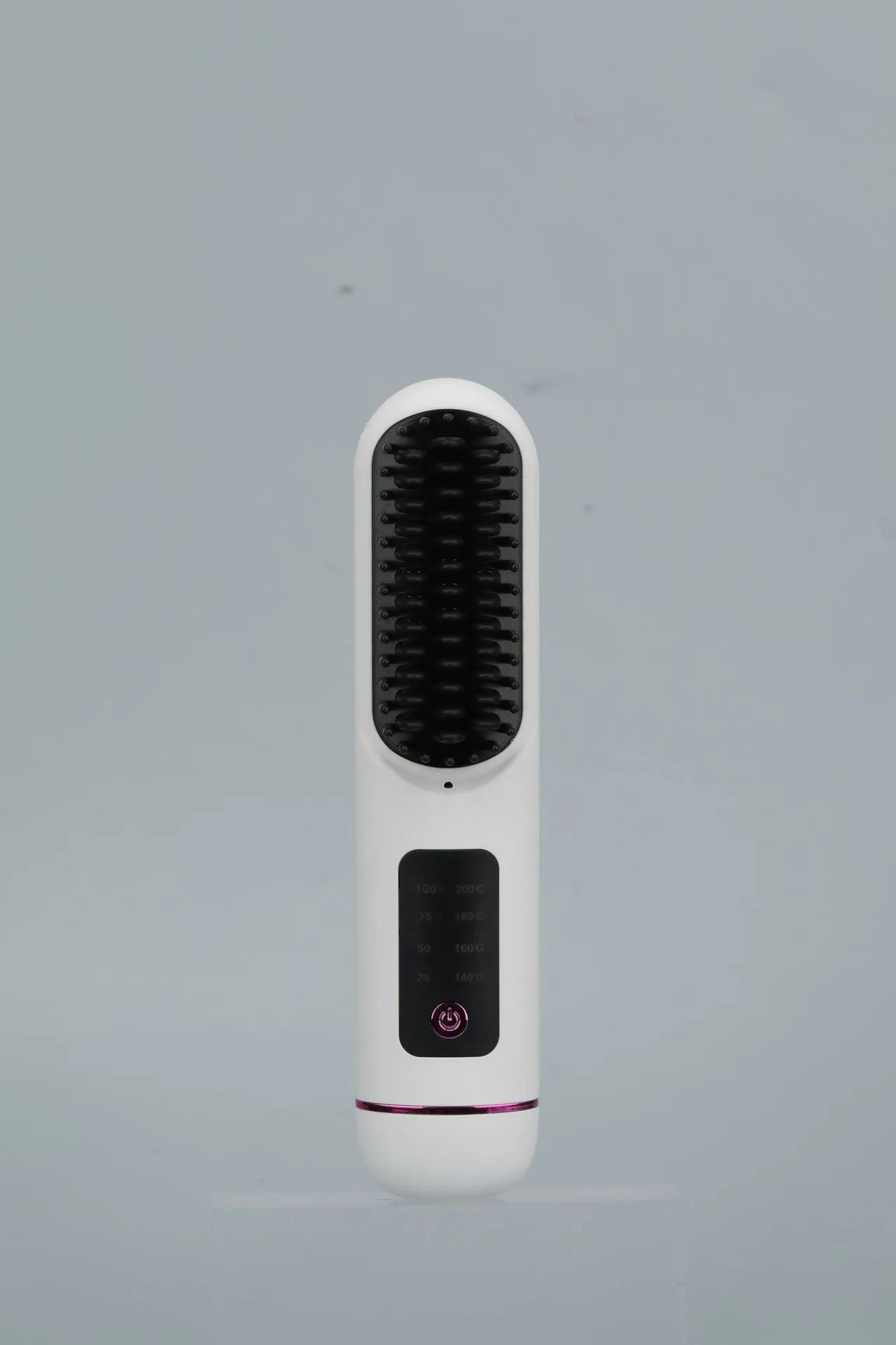 Portable charging negative ion hair comb in blue, grey, or white colours.