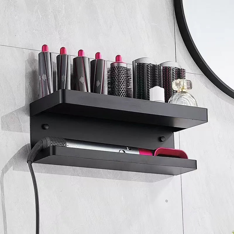 White aluminium punch-free bathroom storage rack with double layers for Marcel waver curlers