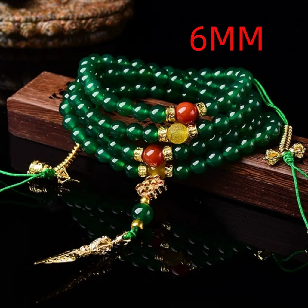 Brazil natural green agate multi-circle bracelet in 6mm, 8mm, and 10mm bead sizes.