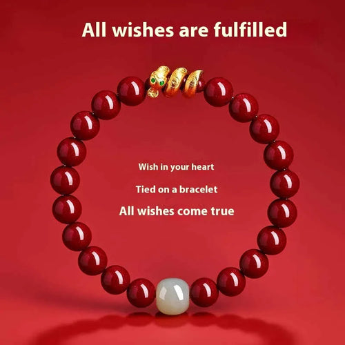 Handmade cinnabar snake zodiac bracelet in Chinese style with 6mm or 8mm bead options