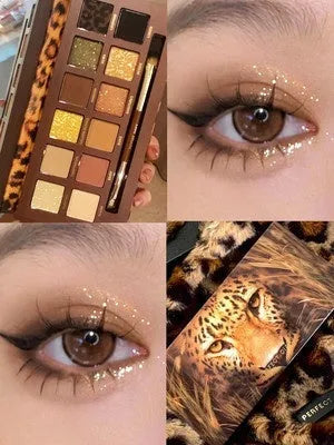 Twelve-colour animal themed eye shadow palette with matte and shimmer shades