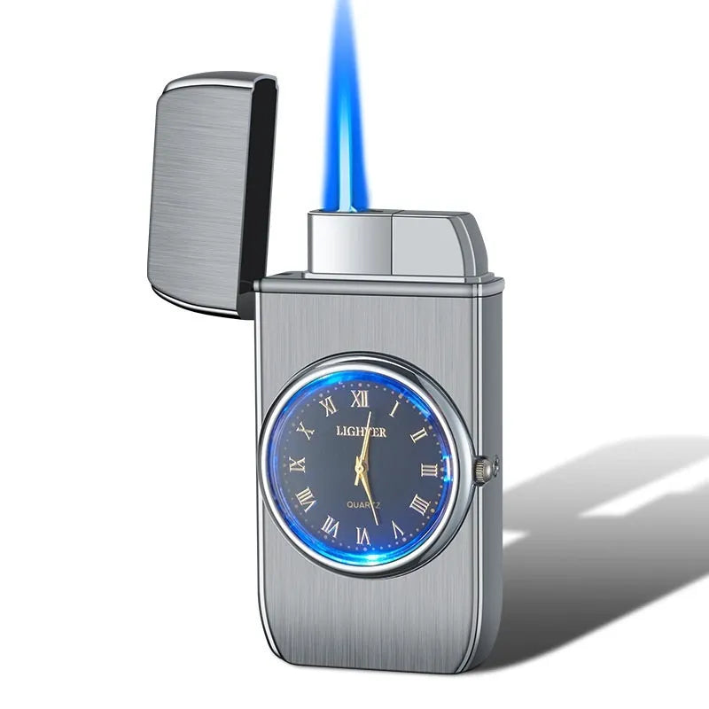 Multifunctional metal watch cigarette lighter with electronic display and LED lamp in brushed finish