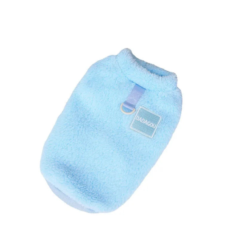 Coral fleece pet jacket with colourful pull rings closure in multiple colour options