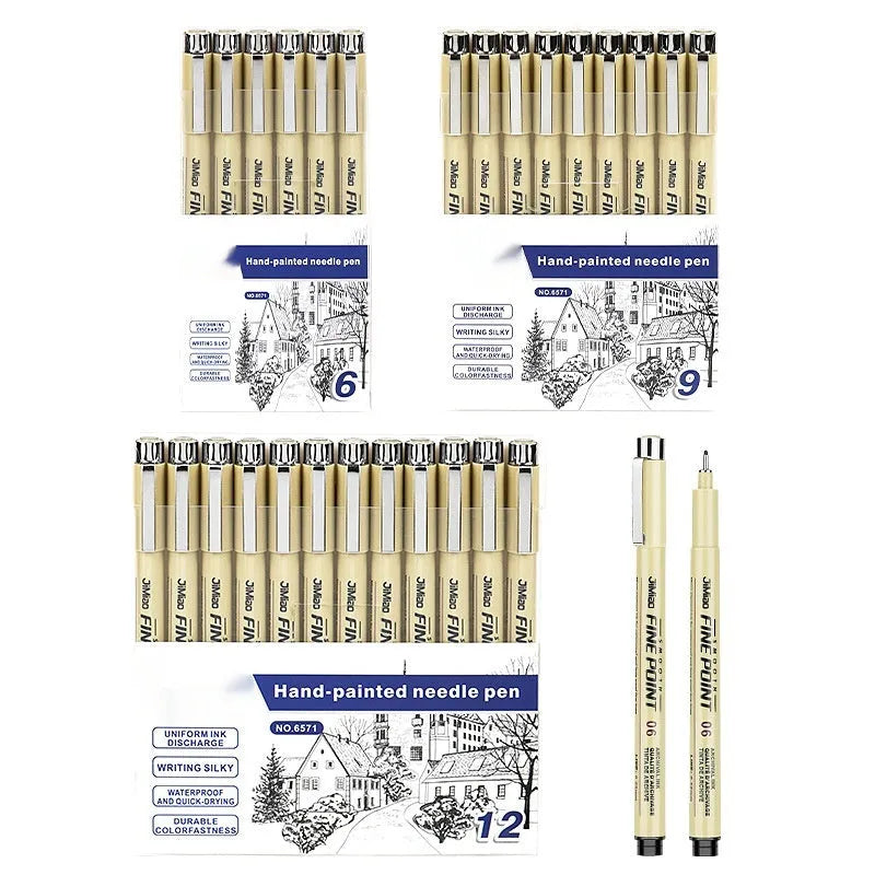 Needle drawing pen with waterproof hook line art cartoon design and hand-drawn syringe sketch styles