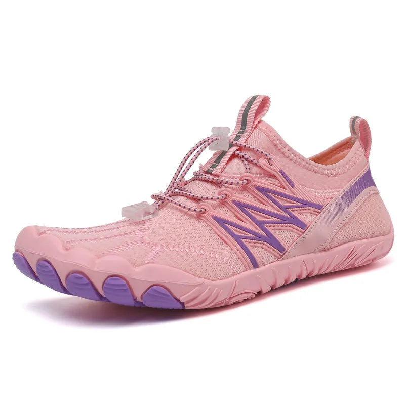 Lightweight striped training sneakers with a mesh upper and non-slip rubber sole in multiple colour options.