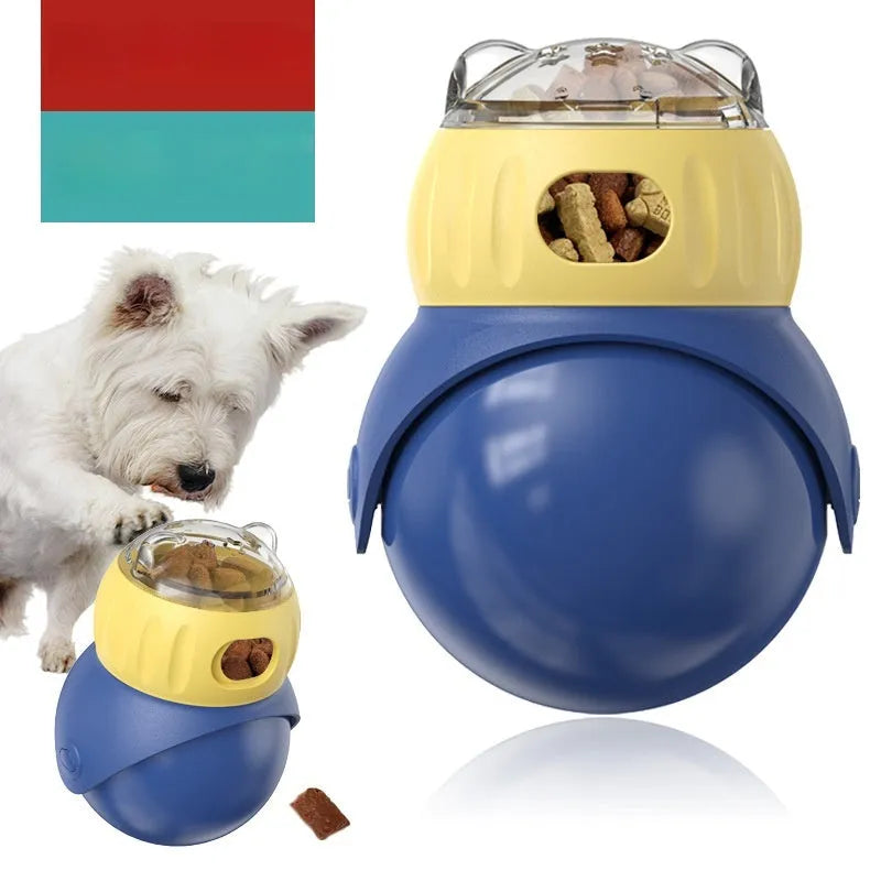 Owl-shaped self-service puzzle feeder toy for cats in Morandi yellow and blue colours.