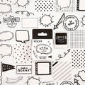 Open box showing 46 small cartoon pattern stickers for journal decoration, themes include Girlhood and Bubble Comic.