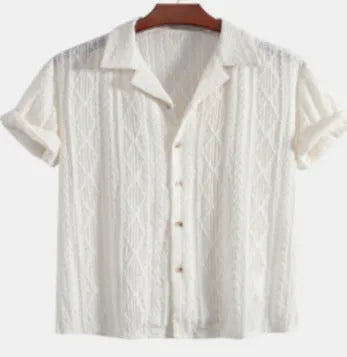 Men's loose fit casual cardigan shirt in polyester fabric for summer beachwear