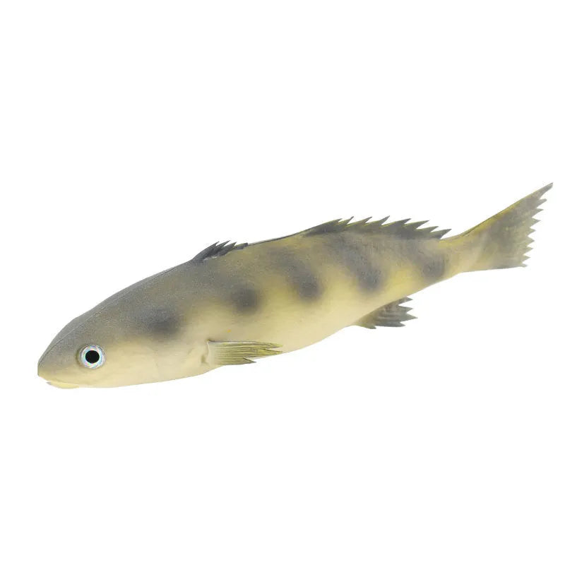 Set of three PU simulated fish ornaments: yellow-fin tuna, flower fish, small tuna, yellow croaker.