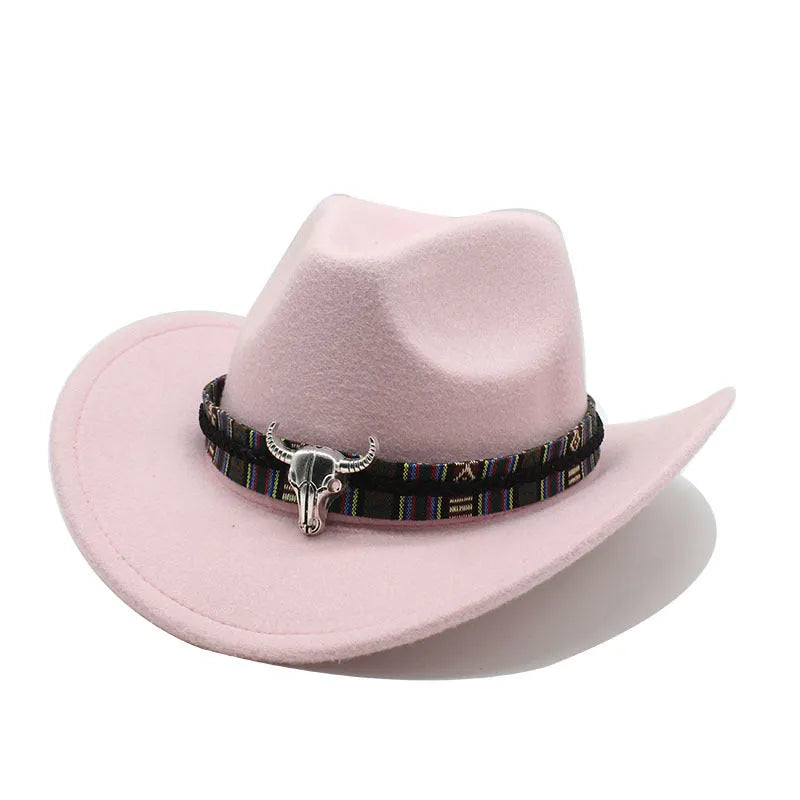 Western cowboy hat with bell crown in polyester fabric, shown in multiple colour options including army green, black and wine red