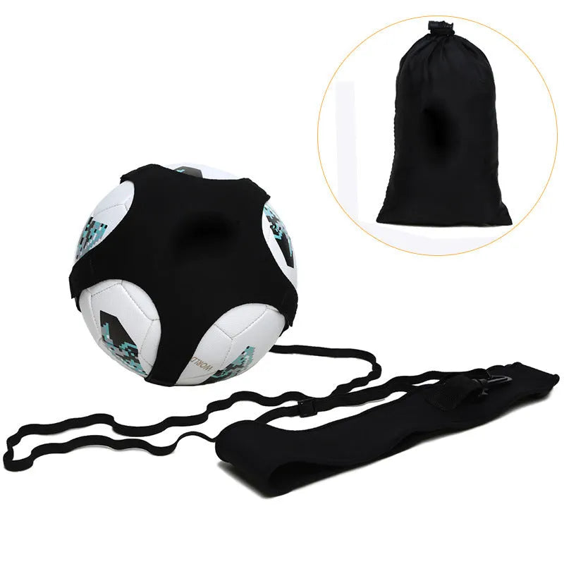 Black football juggling belt with a 2-metre tether for solo training and fitness exercises.