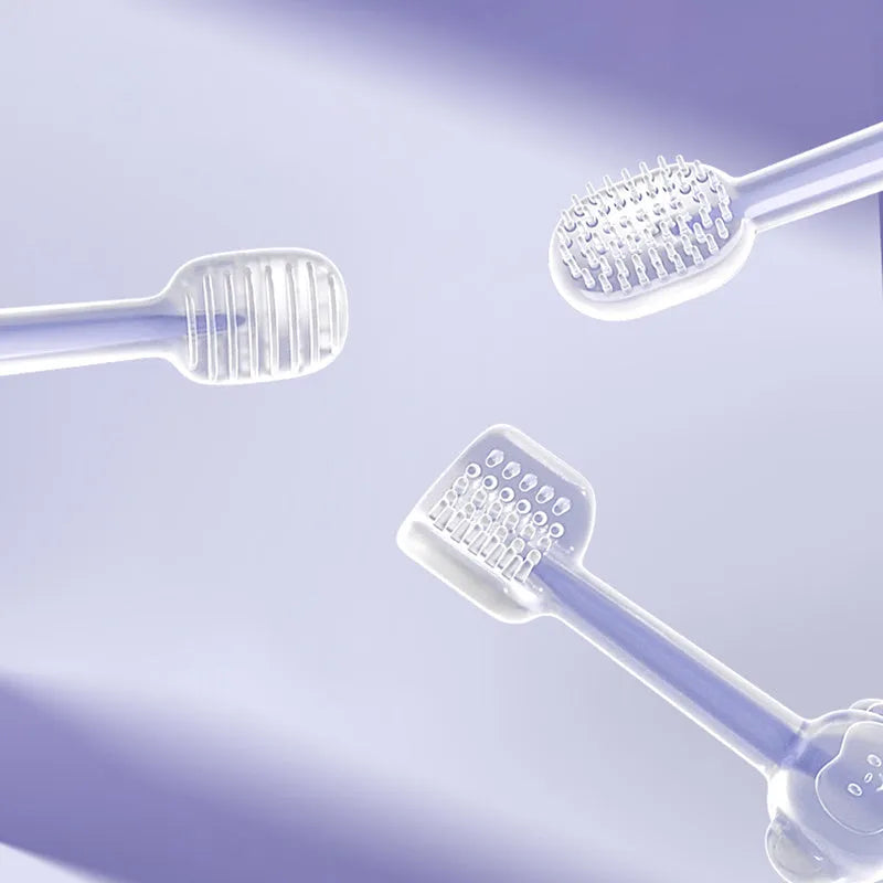 Purple silicone pet toothbrush for cats and dogs with soft bristles for tartar removal