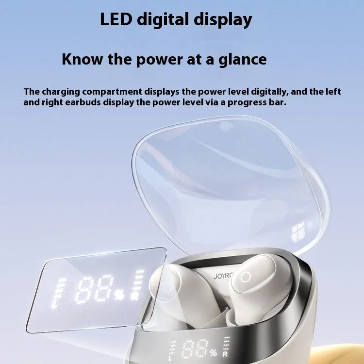 Wireless Bluetooth in-ear headphones with a charging case in dawn white colour.
