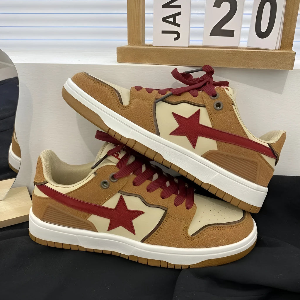 Brown women's platform sneakers with sequin trim and 3-5cm heel