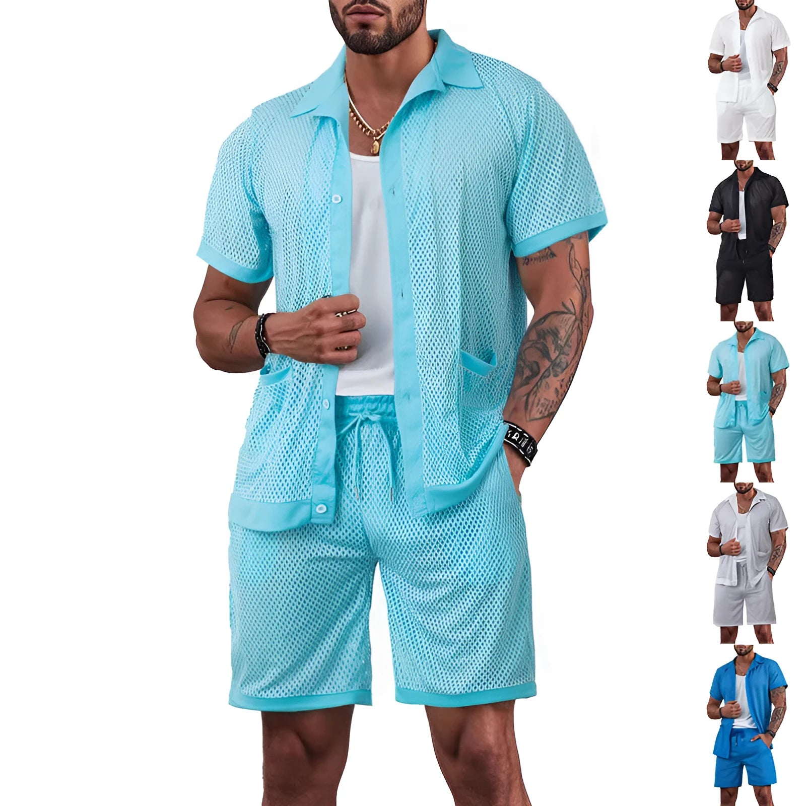Ladies' lightweight polyester beach cardigan shorts suit in summer colours