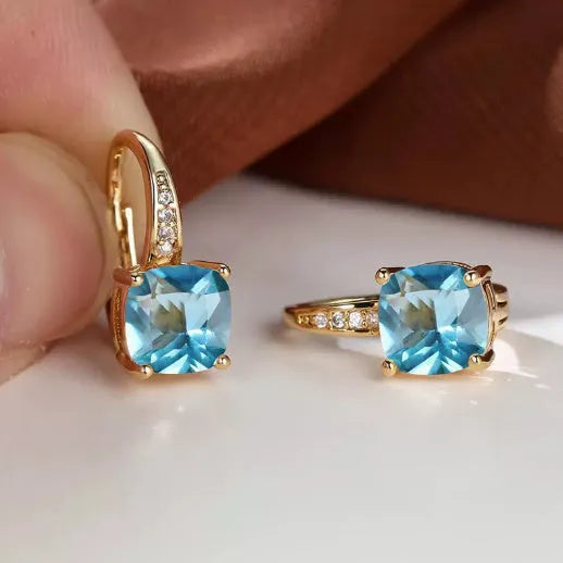 Square colourful moissanite geometric quadrilateral ear clip in gold electroplated copper
