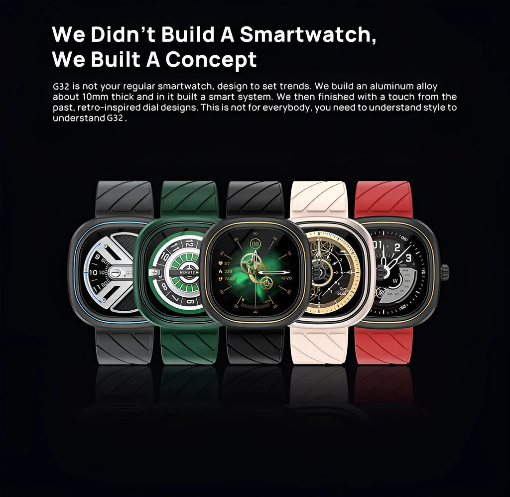 Square smart bracelet watch with 1.32-inch touch screen and silicone wristband in three colour options