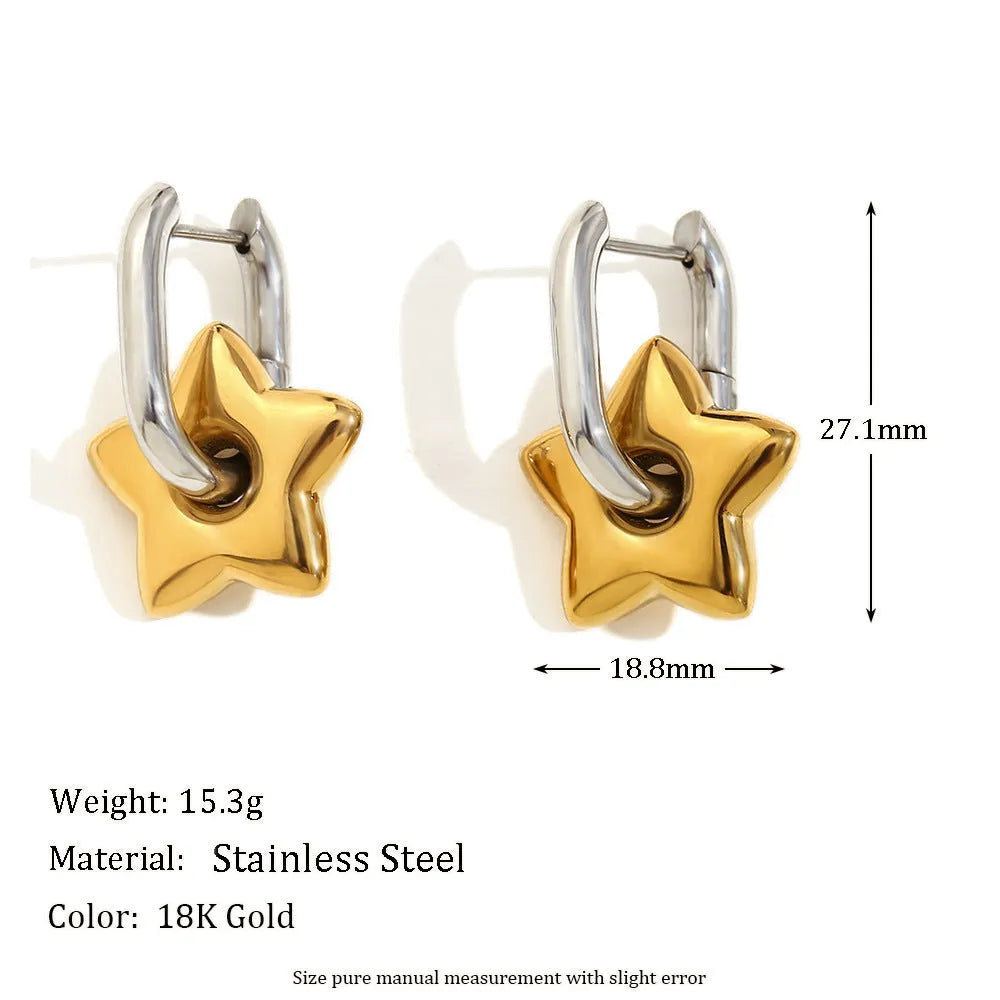 Gold electroplated geometric jewellery set with earrings, bracelet, and necklace on stainless steel