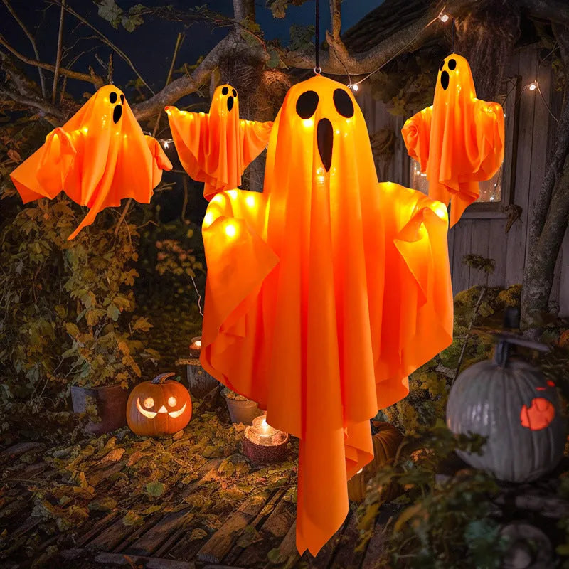 Orange and white cloth ghost light Halloween decoration with 4.5V button electronics