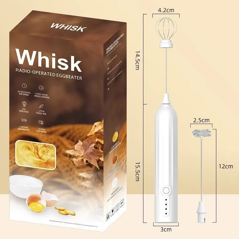 Mini handheld electric milk frother with stainless steel whisk in black colour