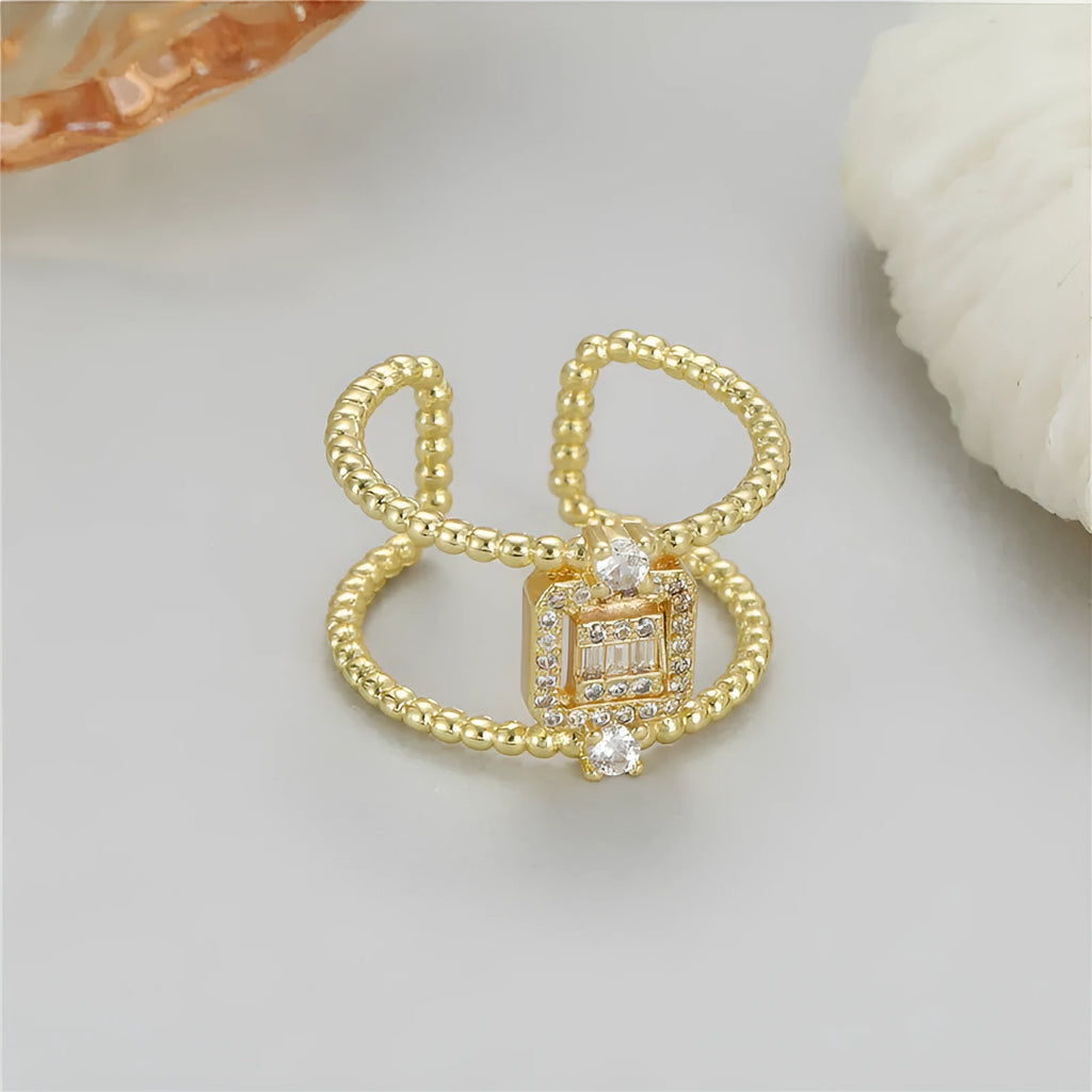 Adjustable opening asymmetric copper ring with 14K gold plating in high street style