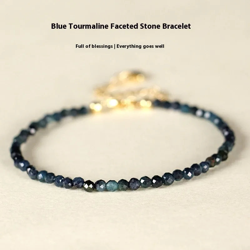 Blue tourmaline 3mm cut beaded bracelet with spacer bead design for women's jewellery