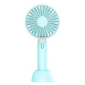 Blue mini silent desktop USB electric fan with three-speed control on a desk