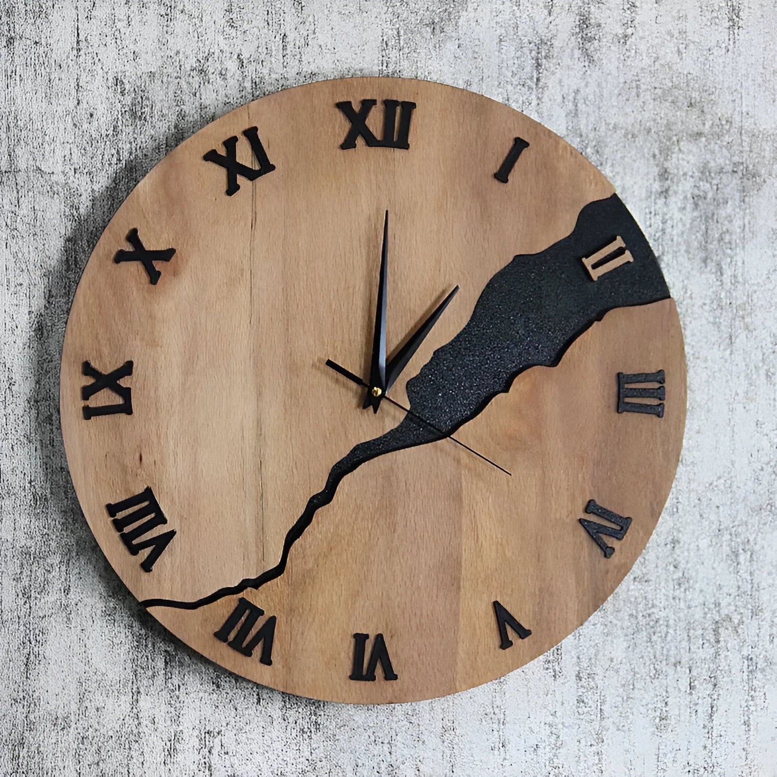Modern simple wooden wall clock with Arabic numerals on face, shown in a neutral colour finish.