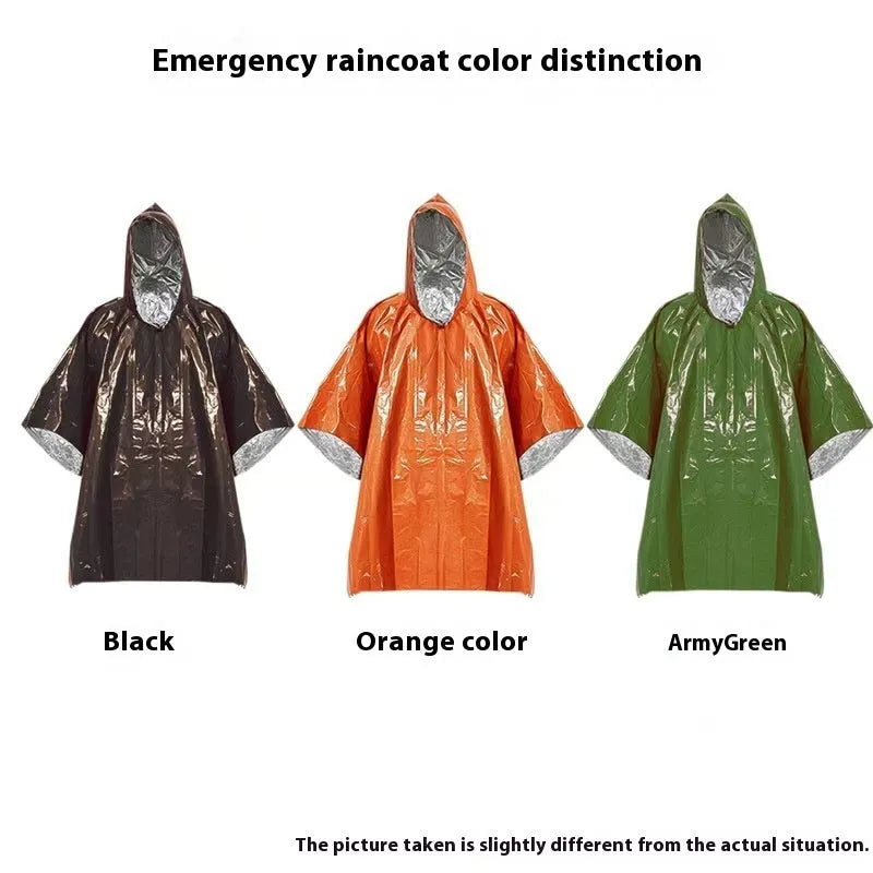 Wild Cross-country Multifunctional Raincoat in orange and army green colours, laid flat showing 100x130cm size.