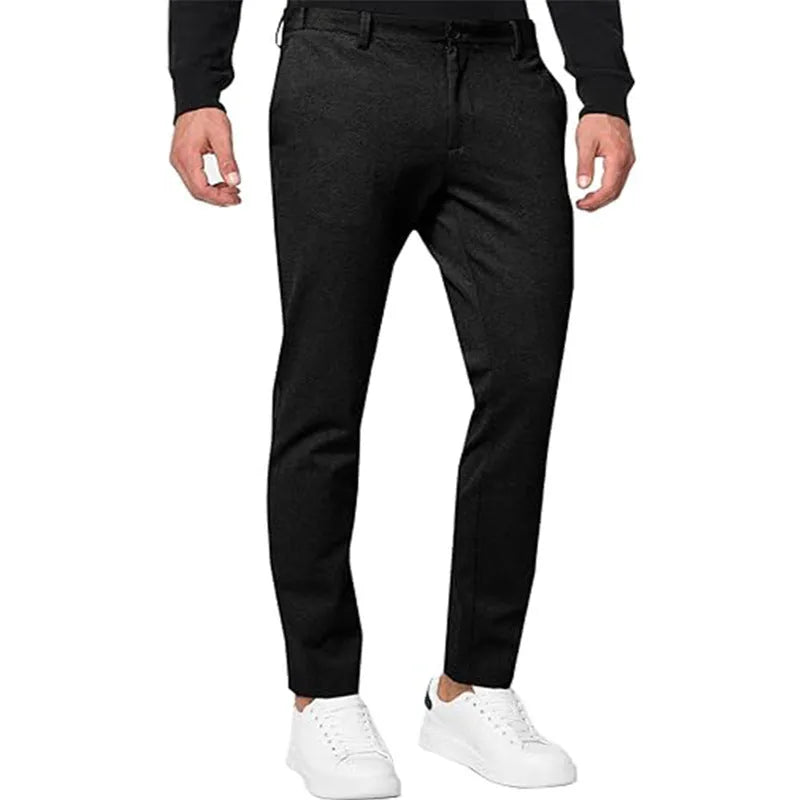 Men's slim-fit tapered chino trousers in cotton blend fabric with pleated front detail