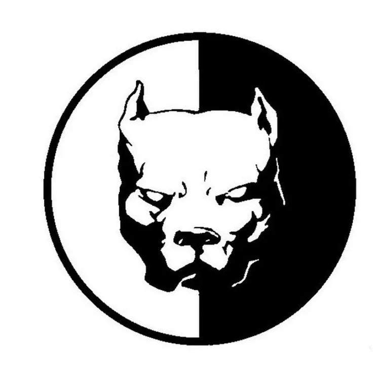 Close-up of a black reflective car sticker with a white superhero bulldog design, measuring 12x12cm.