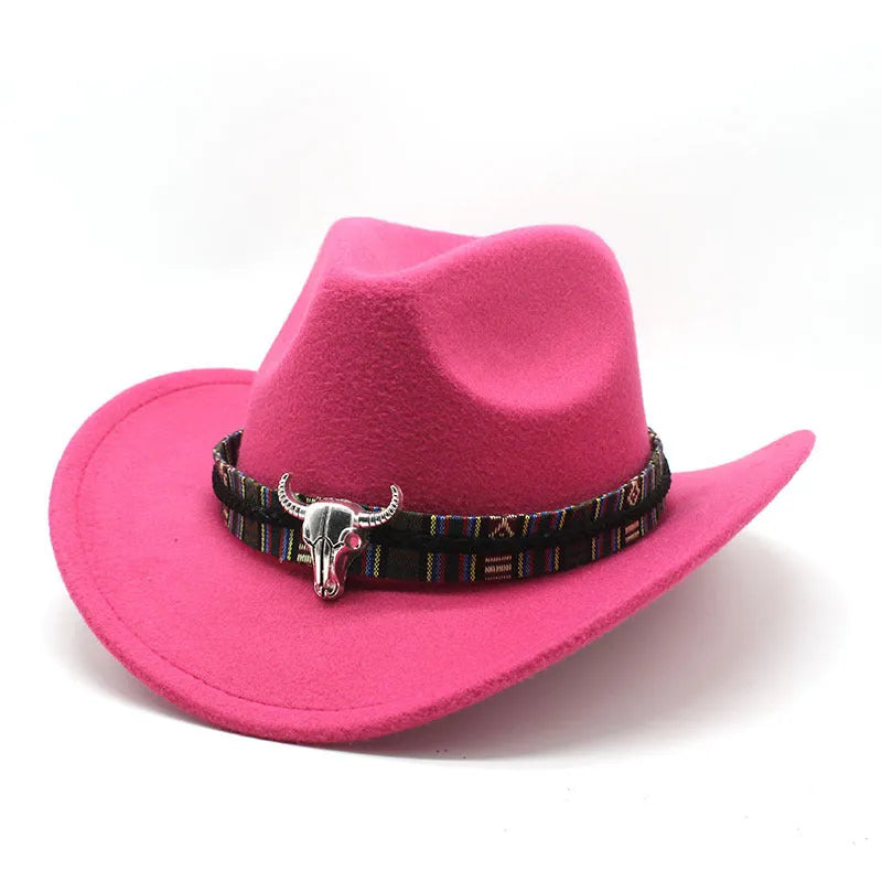 Western cowboy hat with bell crown in polyester fabric, shown in multiple colour options including army green, black and wine red