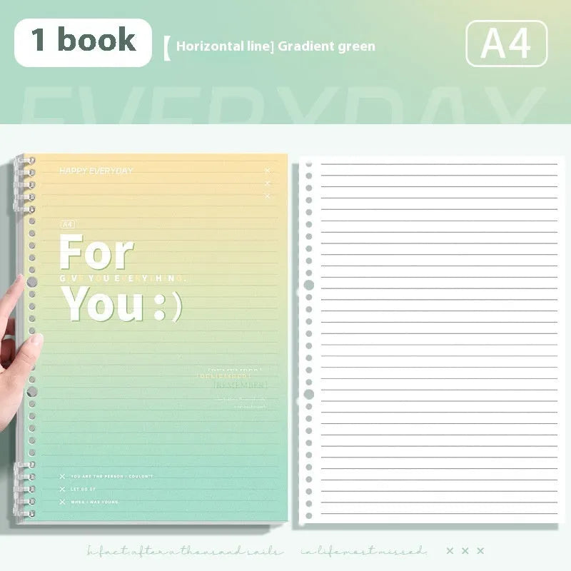 Removable coil gradient notebook in A4 and B5 sizes with PP cover in green, blue, pink, purple colours