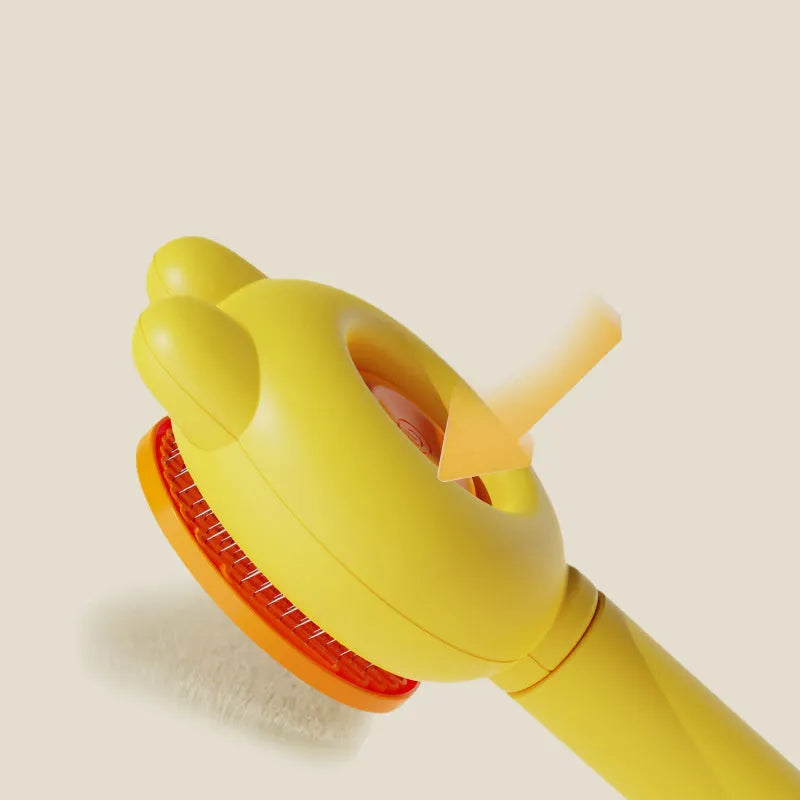 Self-cleaning pet grooming brush with release button and stainless steel comb in assorted colours