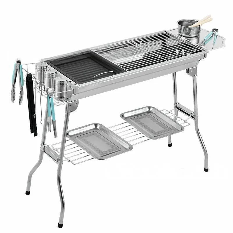 Stainless steel portable barbecue oven with flip design and charcoal stove