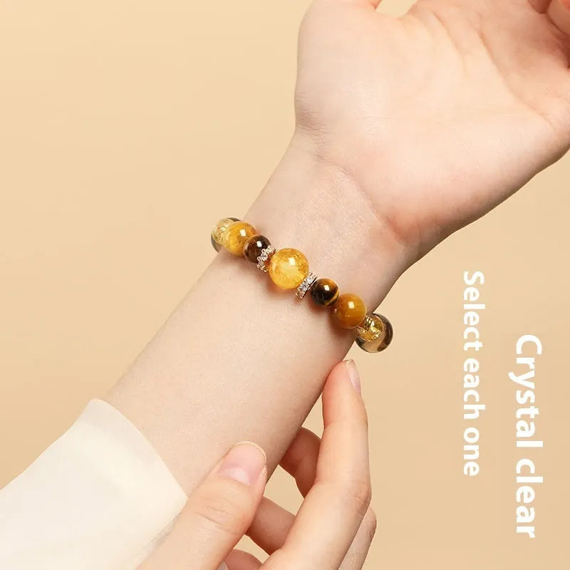 Lucky Jinba crystal tiger-eye geometric bracelet in yellow with 10mm and 12mm size options