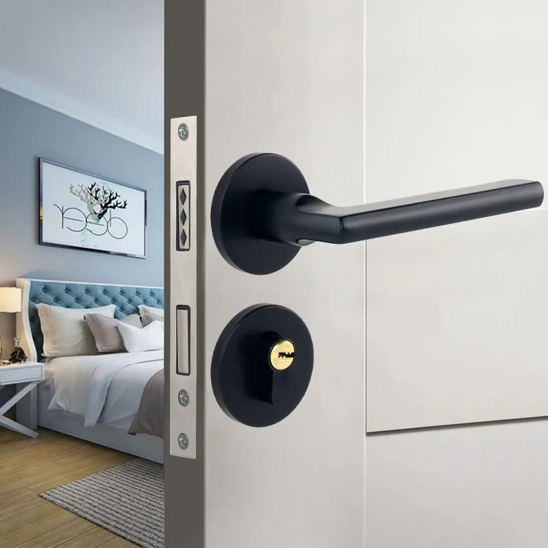 Aluminium alloy split magnetic door lock handle body with mute mechanism for timber doors in black and silver finish