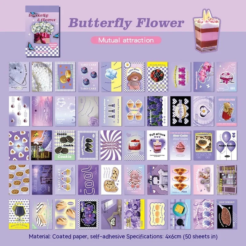 American retro cartoon sticker book with 50 sheets of 4x6cm journal decoration stickers