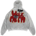 Women's granny grey vintage harajuku hoodie with character letter print and front pocket.