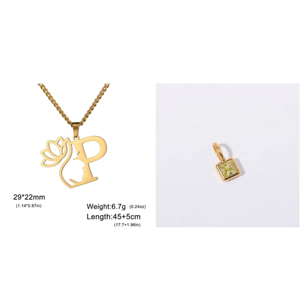 Stainless steel cross chain necklace with a single letter pendant in gold or silver finish.