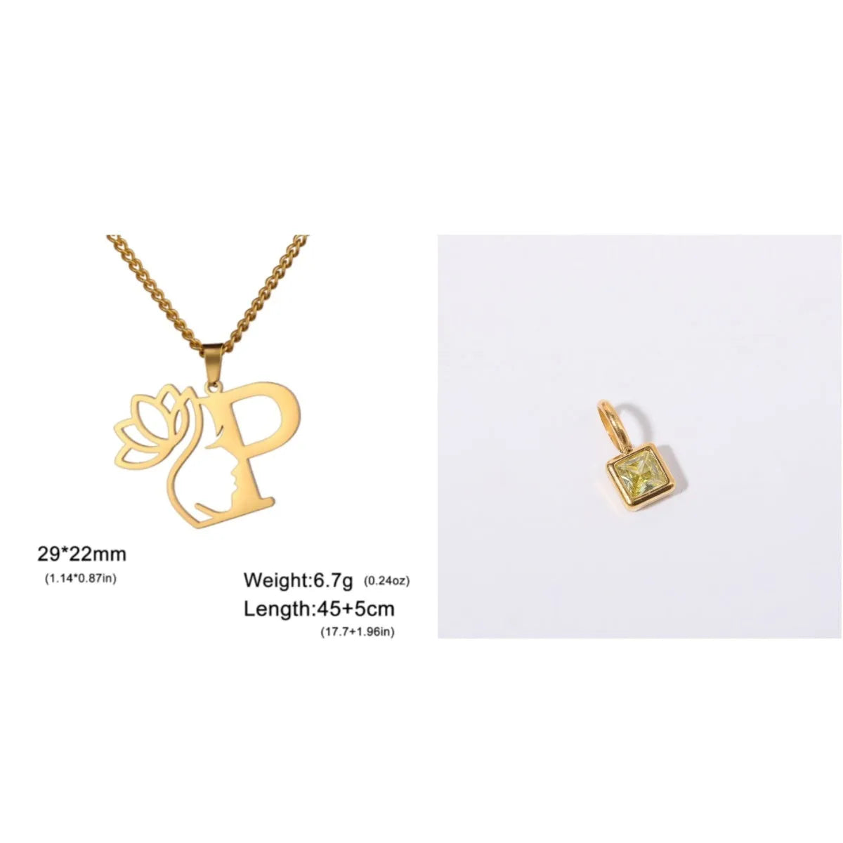 Stainless steel cross chain necklace with a single letter pendant in gold or silver finish.