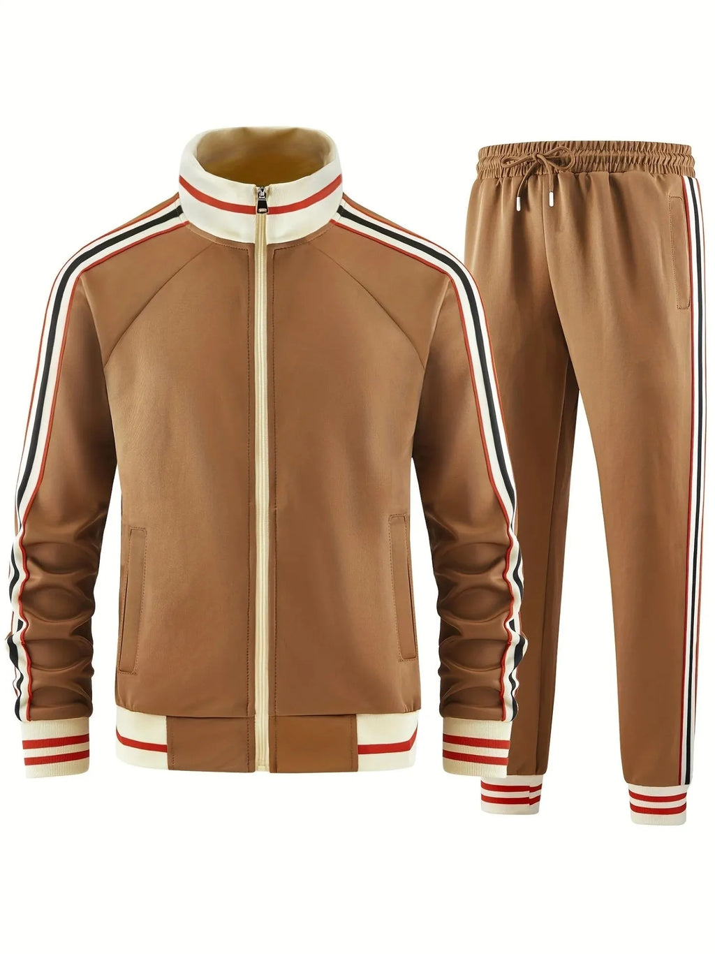 Turtleneck zipper cardigan and trousers streetwear suit in polyester fibre