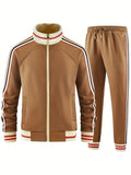 Turtleneck zipper cardigan and trousers streetwear suit in polyester fibre
