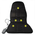 Black infrared heating massage mat with a separate seat cushion on a grey background