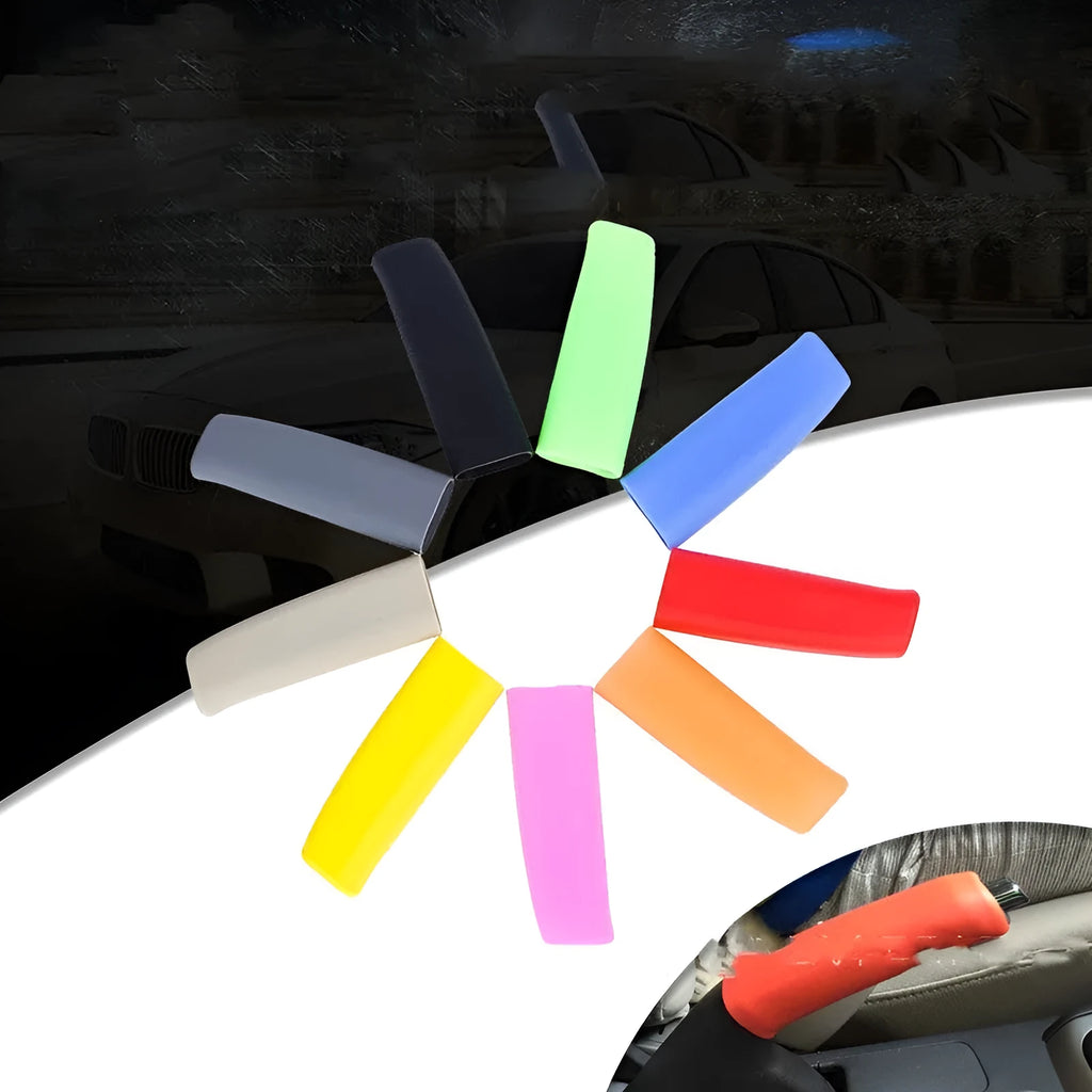 Universal silicone handbrake sleeve cover in assorted colours showing 12cm length