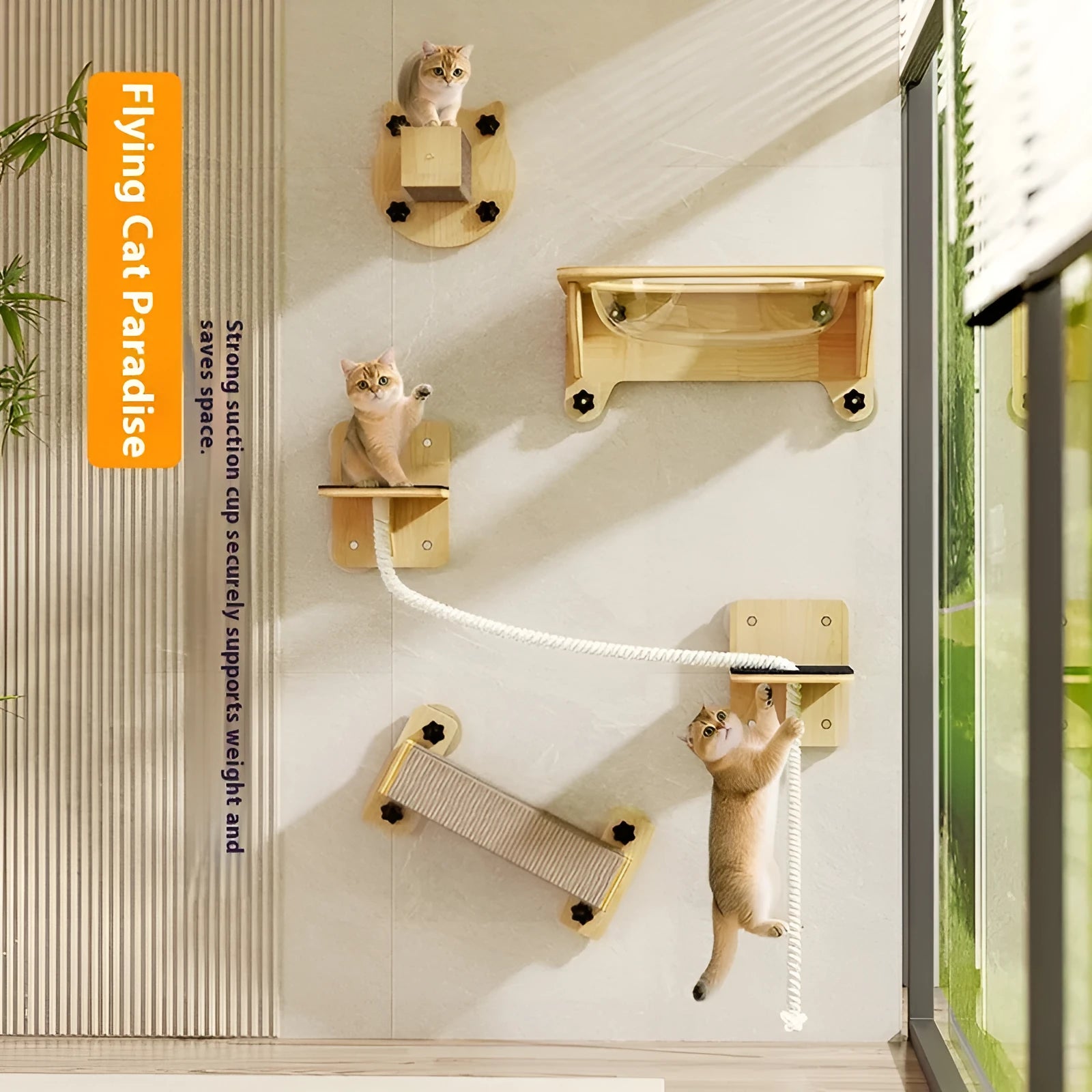 Sisal rope cat scratching post with space capsule suspended design and multiple configuration options